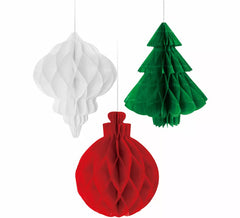 Pack of 3 Christmas Honeycomb Pendants