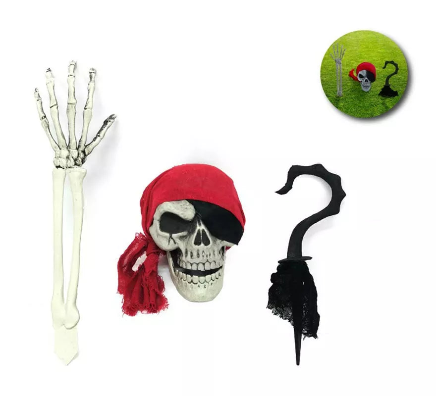 Translation missing: en.Pack de 3 piezas decorativas: Calavera, brazo esqueleto y garfio de 40 cm