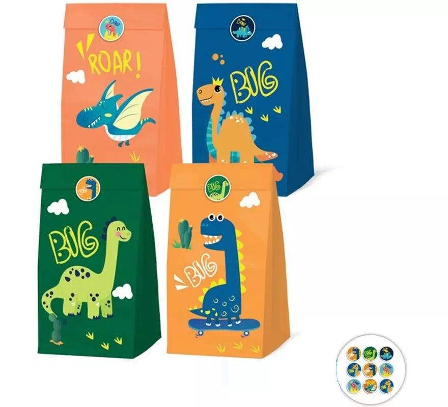 Translation missing: en.Pack de 4 Bolsas Papel de Dinosaurios con Pegatinas