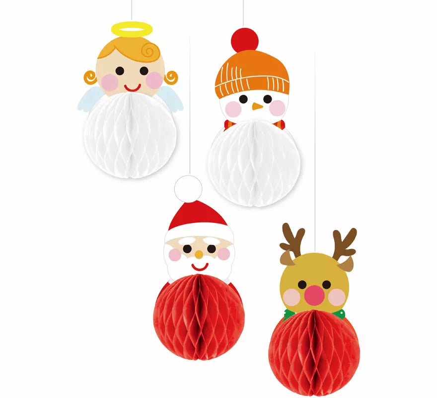 Translation missing: en.Pack de 4 Colgantes Panal de Muñecos de Navidad