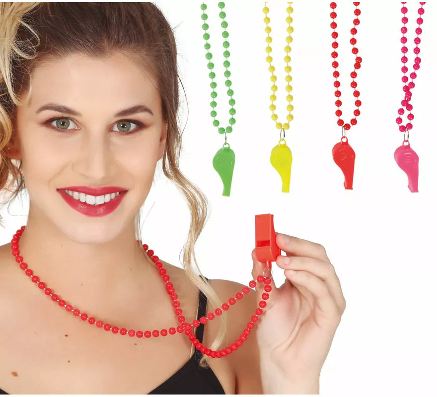 Pack de 4 Collares Neón con Silbato en colores surtidos