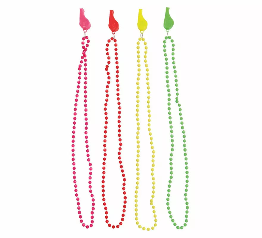 Pack de 4 Collares Neón con Silbato en colores surtidos