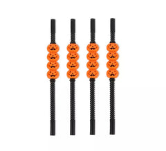 Pack of 4 black pumpkin straws