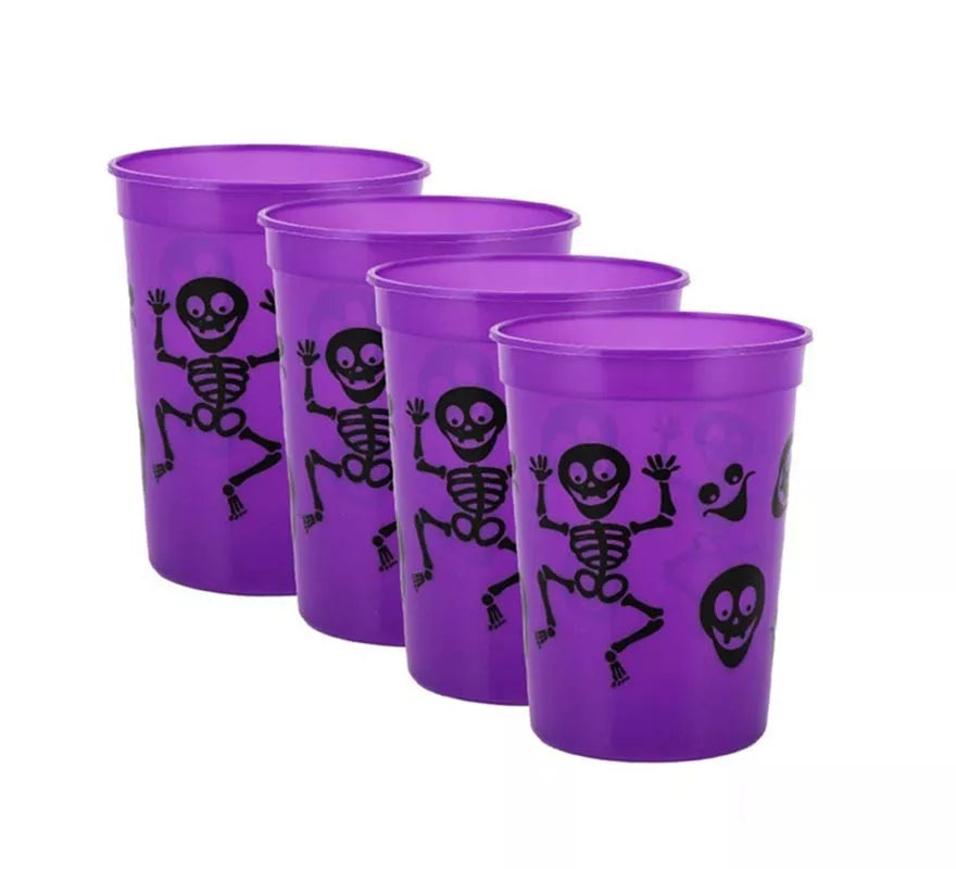 Pack de 4 Vasos de Plástico de Esqueletos de 10x8x6 cm en varios colores