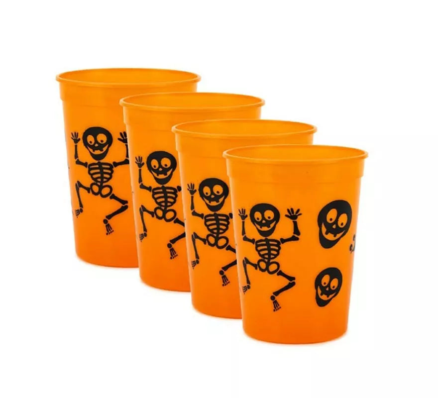 Translation missing: en.Pack de 4 Vasos de Plástico de Esqueletos de 10x8x6 cm en varios colores