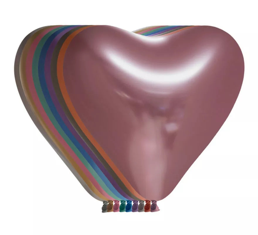 Translation missing: en.Pack de 6 Globos Cromados Corazón Colores Surtidos de 30 cm