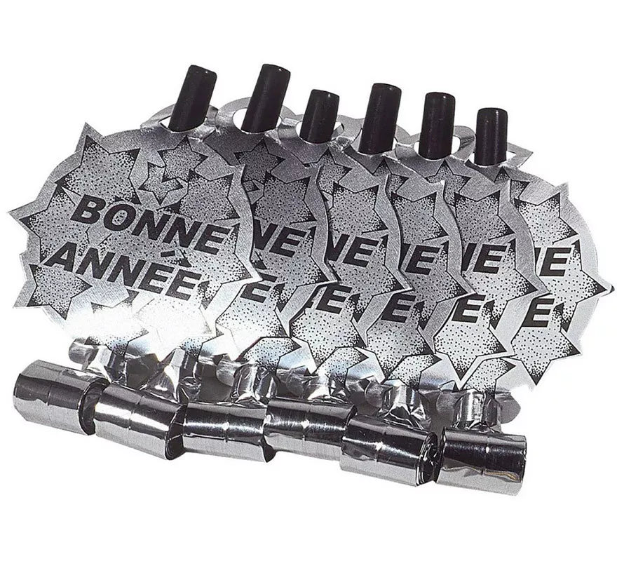 Translation missing: en.Pack de 6 Matasuegras Plateadas 'Bonne Année' para Nochevieja