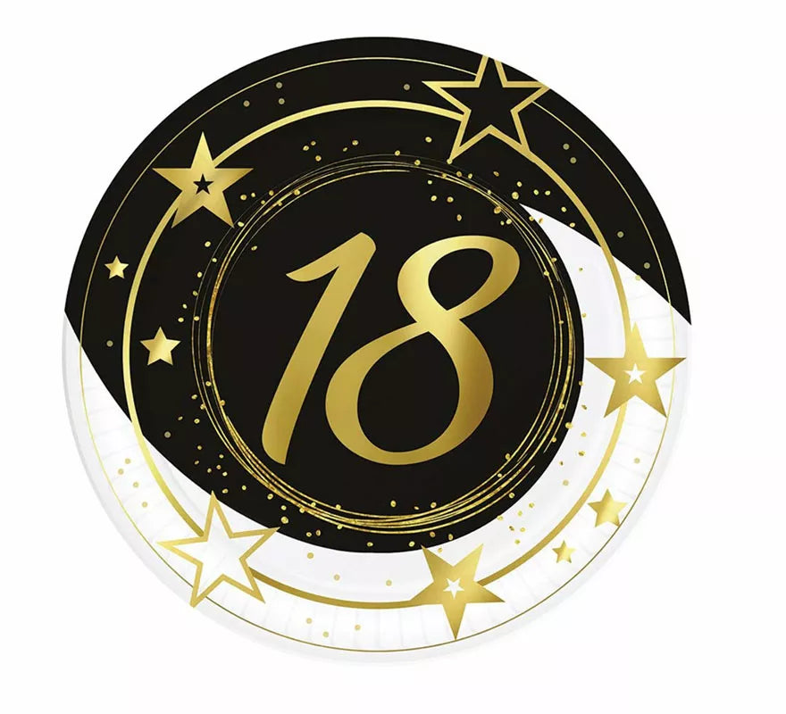 Pack de 6 Platos 18 Años Cumpleaños y Aniversarios de 23 cm