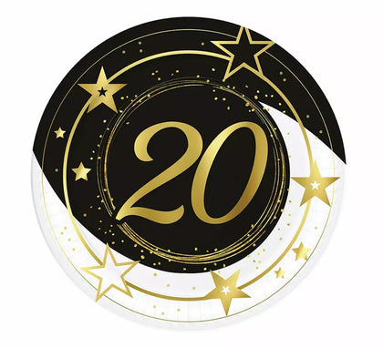Pack de 6 Platos 20 Años Cumpleaños y Aniversarios de 23 cm
