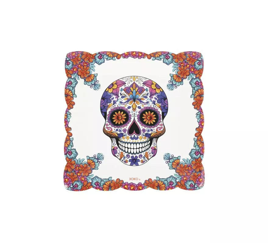 Translation missing: en.Pack de 6 Platos Cuadrado Calavera de papel de 20,5x20,5 cm