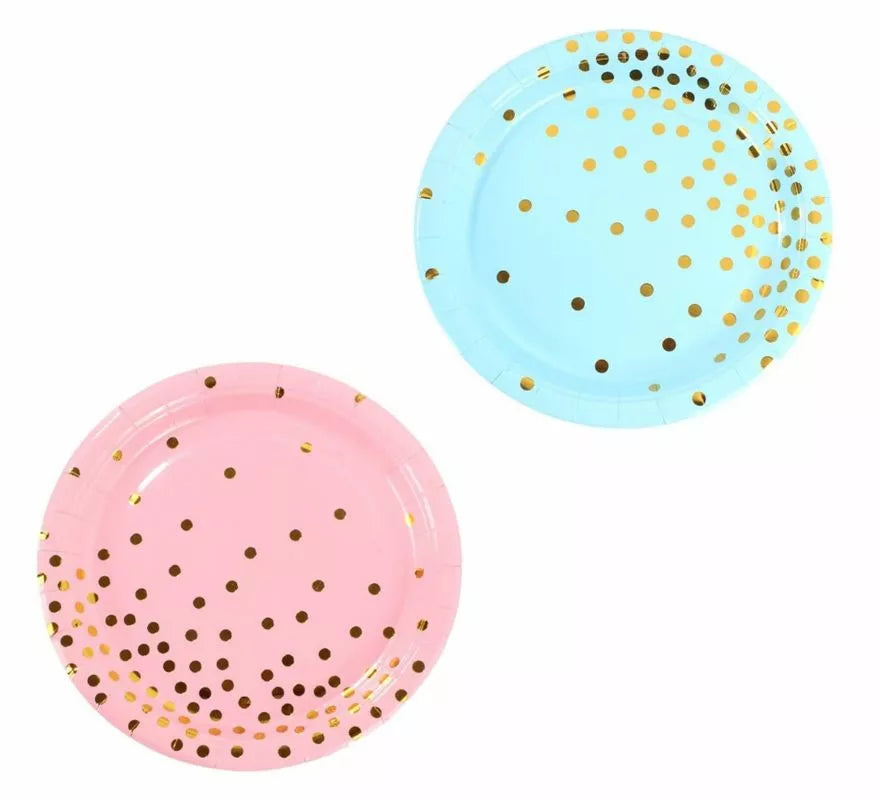 Translation missing: en.Pack de 6 Platos de cartón con lunares dorados de 18 cm en varios colores