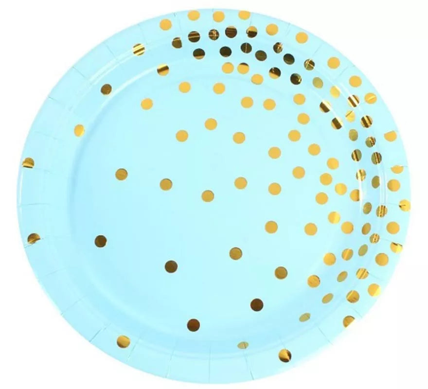 Translation missing: en.Pack de 6 Platos de cartón con lunares dorados de 23 cm en varios colores