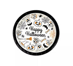 Pack of 6 Happy Halloween Print black and white plates of 23 cm