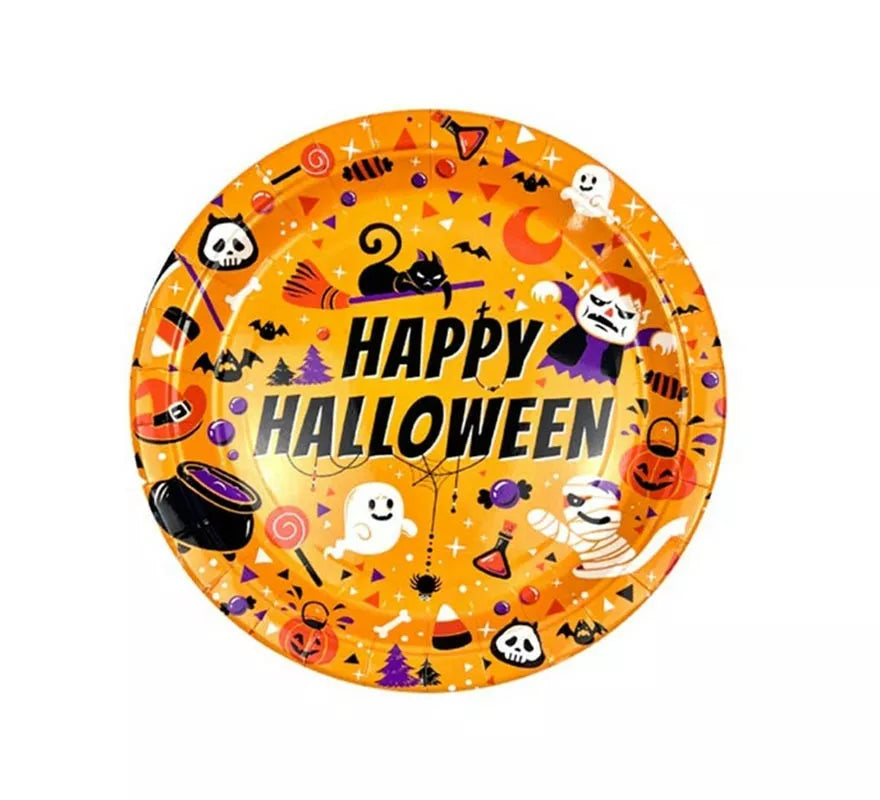 Translation missing: en.Pack de 6 Platos Happy Halloween Print naranja de 18 cm