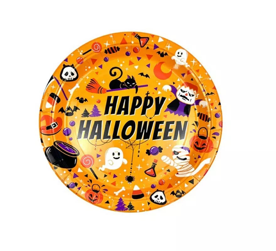 Translation missing: en.Pack de 6 Platos Happy Halloween Print naranja de 23 cm