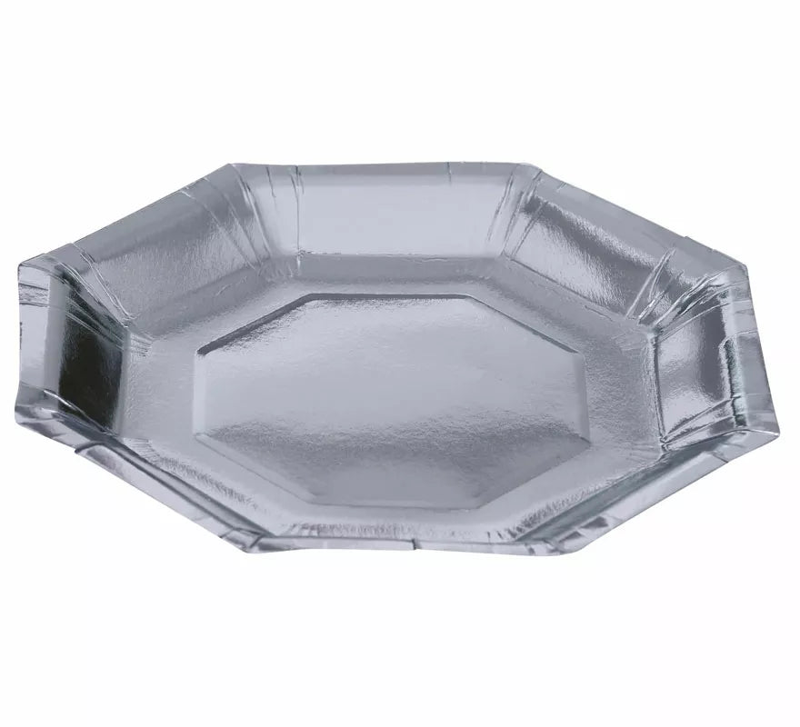 Pack de 6 Platos Plata Octogonal de 23 cm