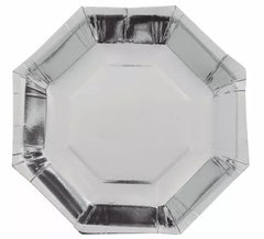 Pack of 6 23 cm Octagonal Silver Plates