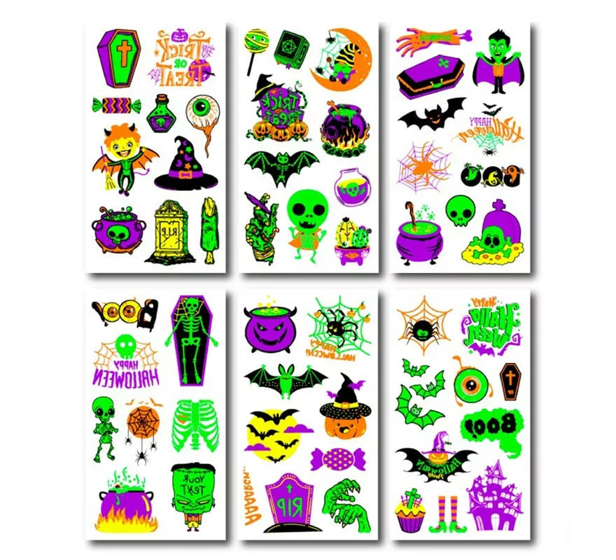 Translation missing: en.Pack de 6 Tatuajes Fluorescente en modelos surtidos de 6,8 cm