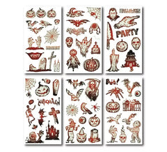 Pack of 6 luminescent Halloween tattoos in assorted models of 6.8 cm