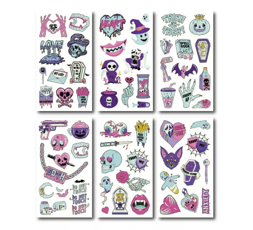 Translation missing: en.Pack de 6 Tatuajes luminiscente lila en modelos surtidos de 6,8 cm