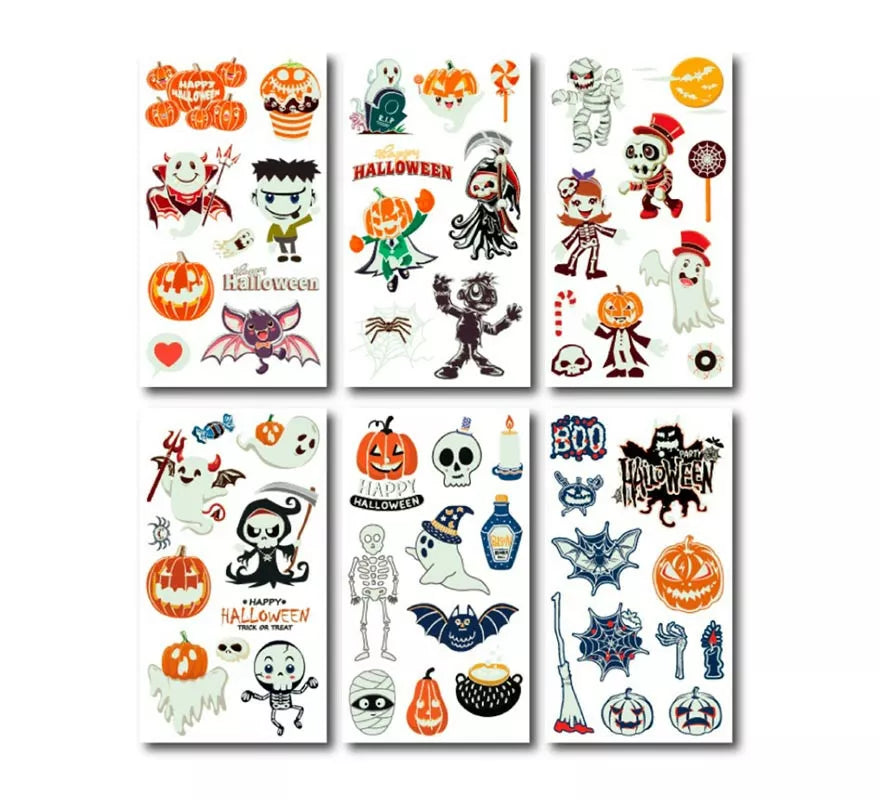 Translation missing: en.Pack de 6 Tatuajes luminiscente naranja en modelos surtidos de 6,8 cm