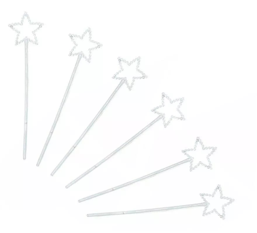 Pack de 6 Varitas estrellas plateadas de 23 cm colores surtidos