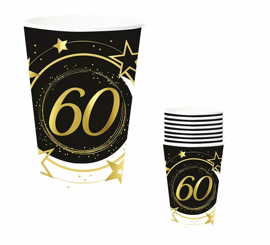 Pack de 6 Vasos 60 Años Cumpleaños y Aniversarios de 240 ml