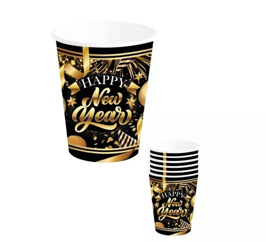 Pack de 6 Vasos Happy New Year 240 ml y 9 cm