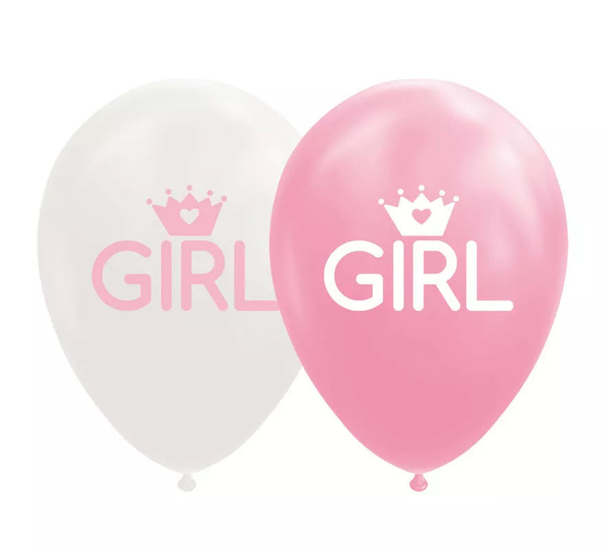 Translation missing: en.Pack de 8 Globos Bebé de Color Rosa/Blanco de 30 cm