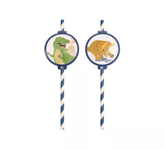 Pack of 8 Cardboard Dinosaur Straws of 19.7 cm