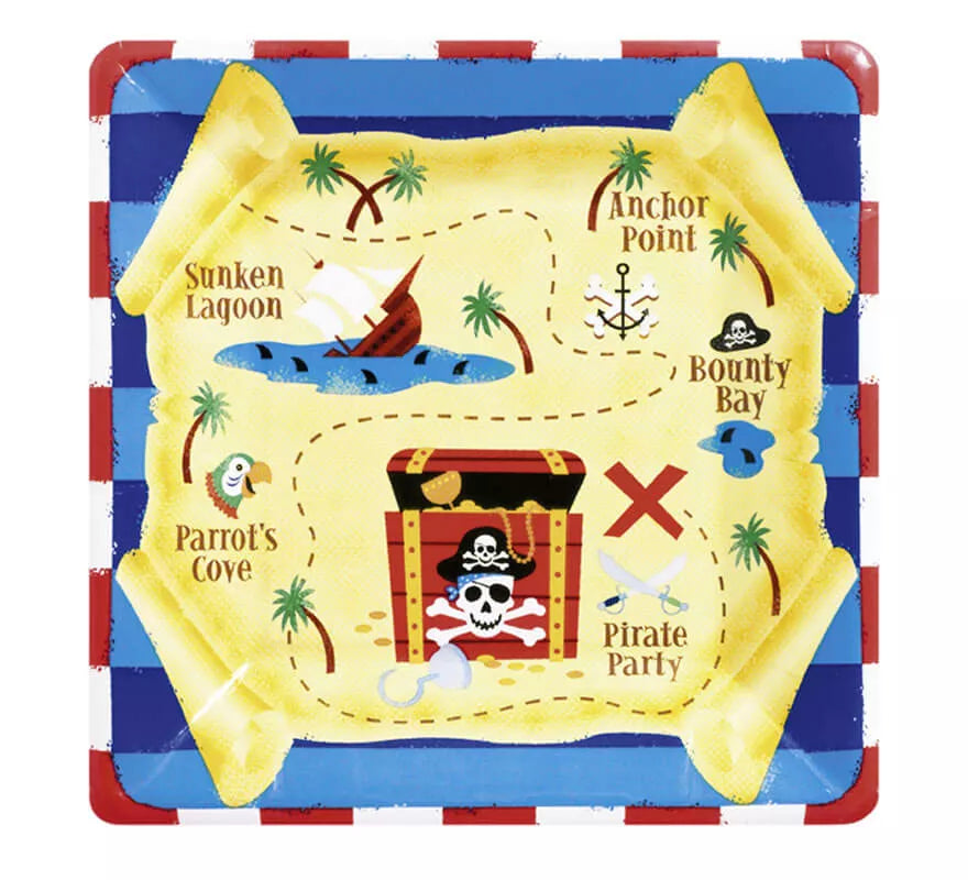 Translation missing: en.Pack de 8 Platos cuadrados del Tesoro Pirata de 17,7 cm