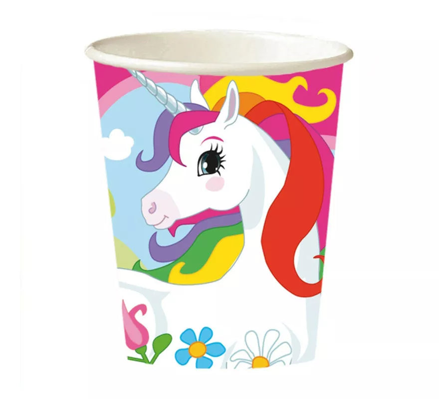Pack de 8 Vasos de Unicornio de Cartón de 266 ml