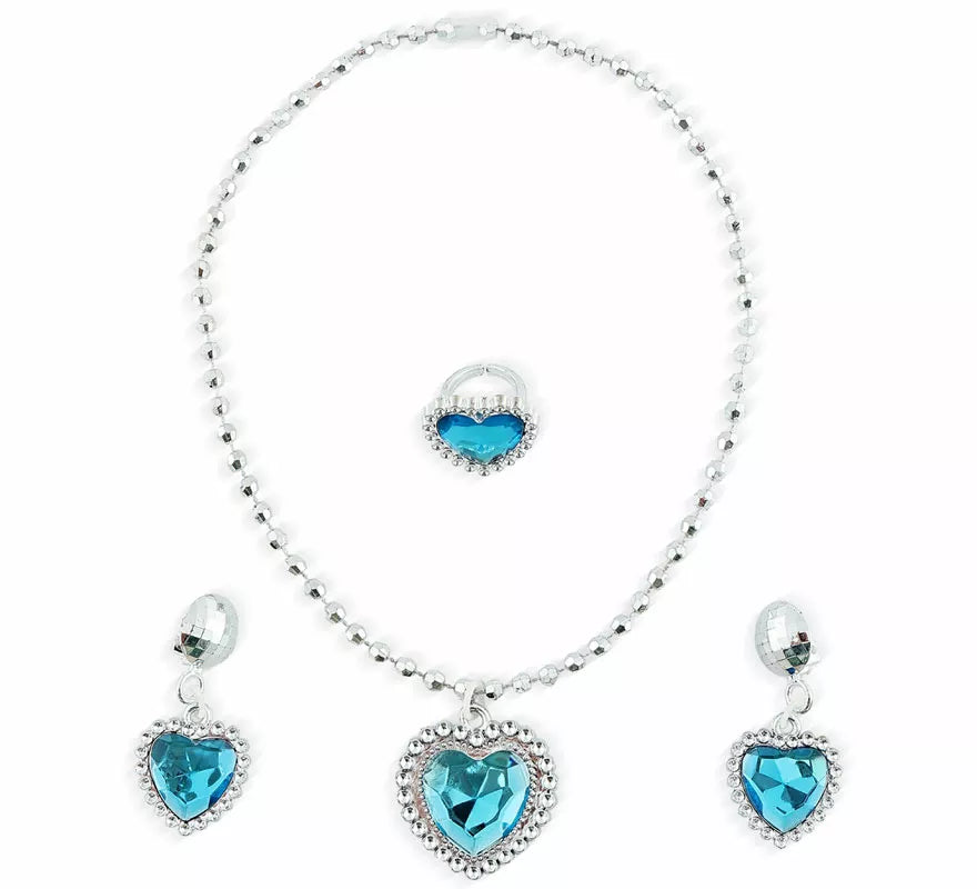 Pack de Collar, Pendientes y Aniño azules de Princesa