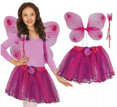Conjunto de tutu, asas e laço de borboleta rosa para meninas