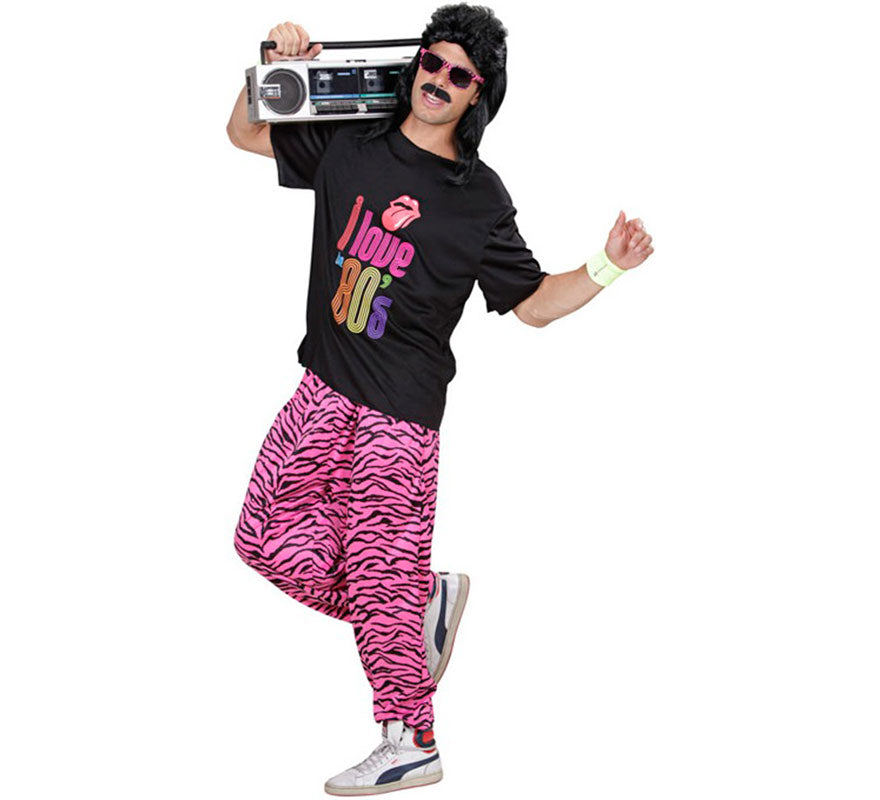Pantalones Años 80 Estampado Cebra rosa para hombre