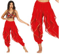 Pantalones Danza del Vientre Rojo con Flecos Dorados