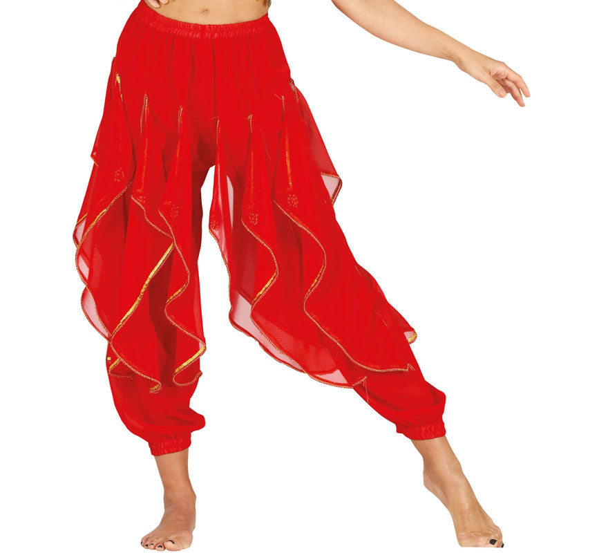 Translation missing: en.Pantalones Danza del Vientre Rojo con Flecos Dorados