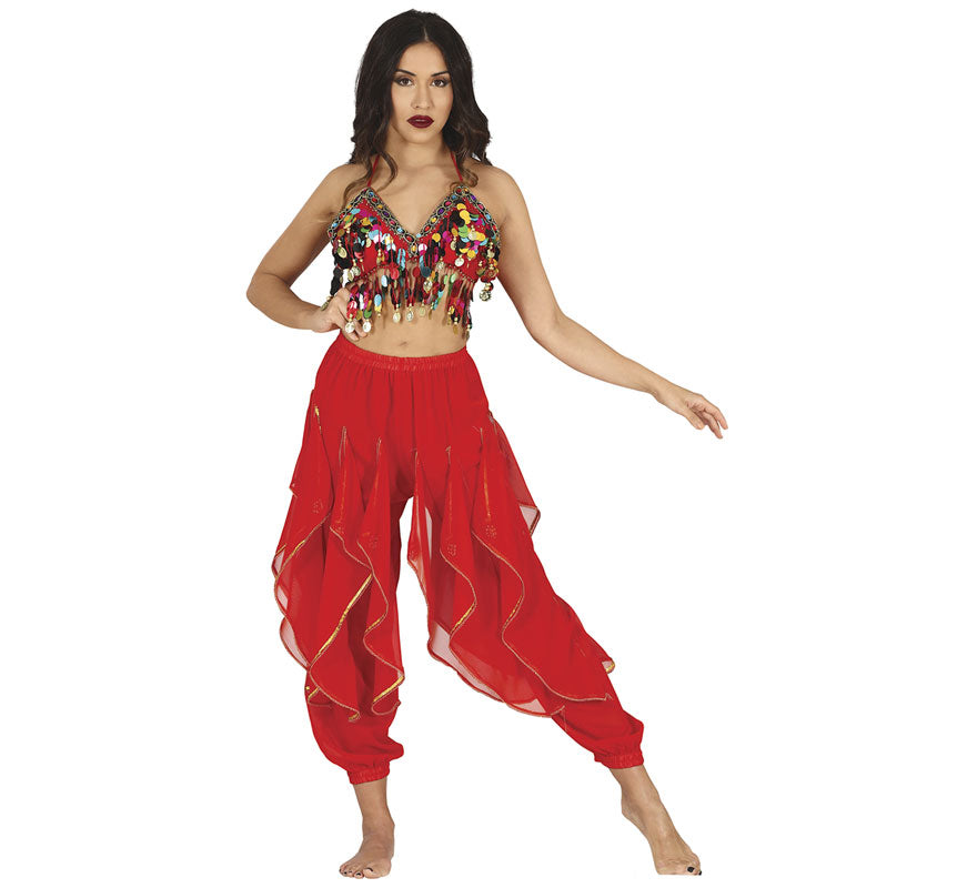 Translation missing: en.Pantalones Danza del Vientre Rojo con Flecos Dorados