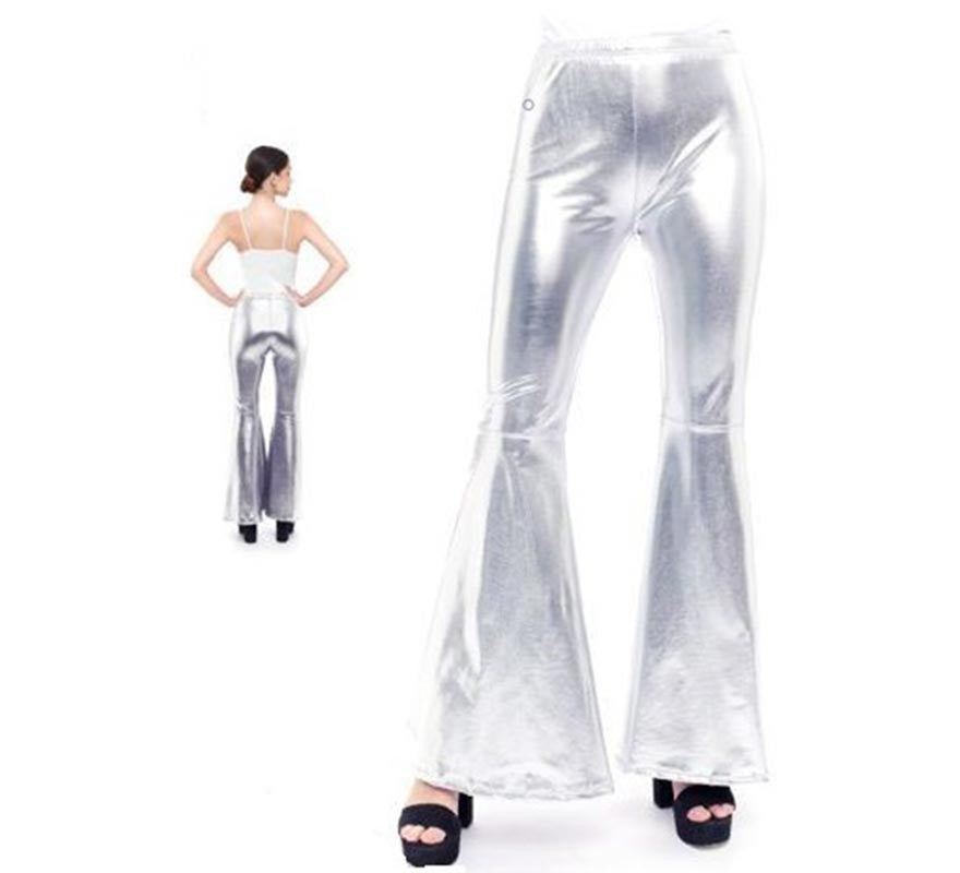 Pantalones de Campana Metalizado color Plata para mujer