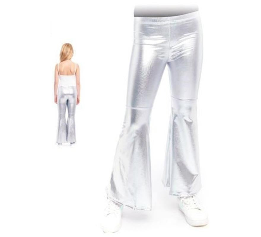 Pantalones de Campana Metalizado color Plata para niños