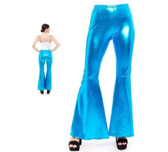 Turquoise Metallic Flare Pants for women