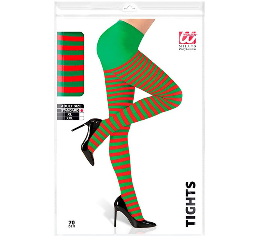 Pantys a Rayas rojo y verde 70 DEN