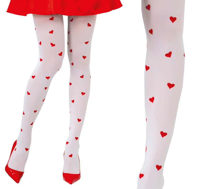 Pantys blancas con Corazones rojos