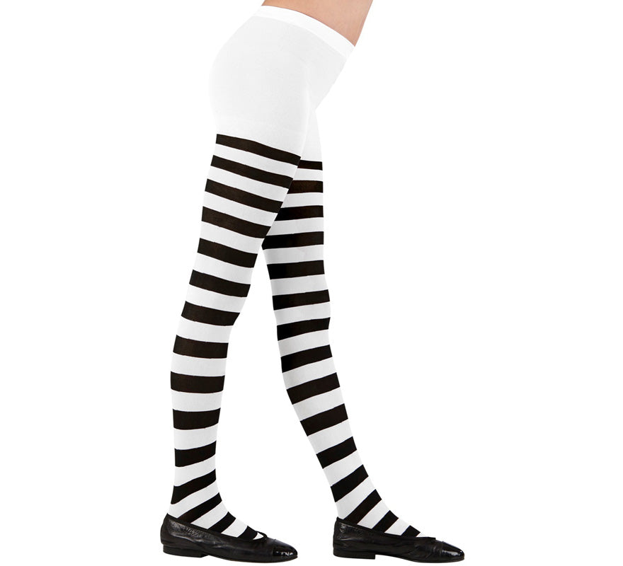 Pantys blancos a Rayas negras de 70 DEN para niña