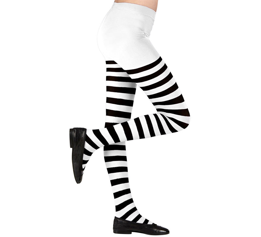 Pantys blancos a Rayas negras de 70 DEN para niña