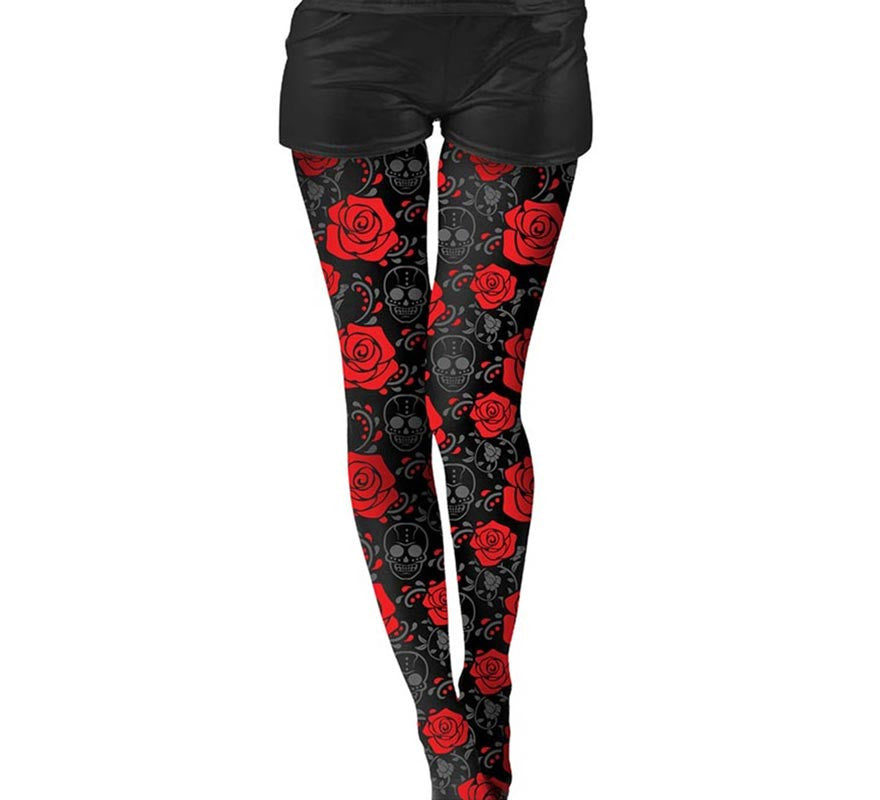Pantys de Catrina Calaveras y Rosas rojas adulto