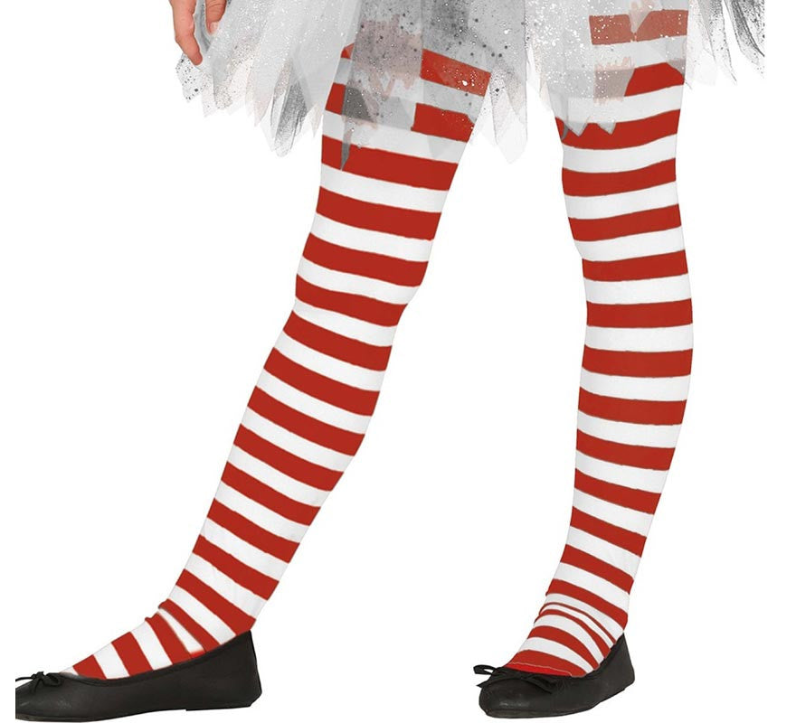 Pantys de Elfa Navideña a rayas rojo y blanco infantil