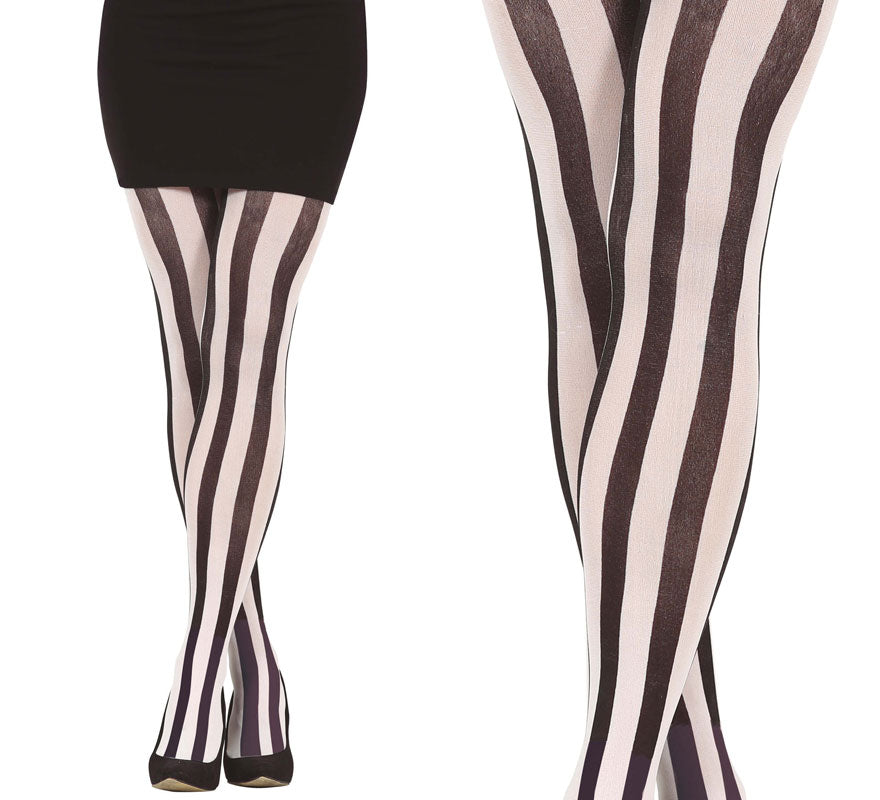 Pantys de Rayas Negras y Blancas Verticales Adulto