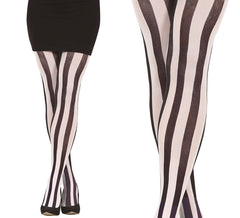Adult Vertical Black and White Striped Tights