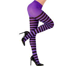Purple tights with black stripes, 70 denier for women